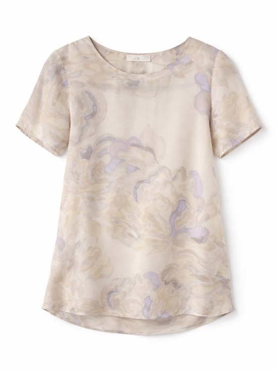 Wilfred Tops - Aritzia Wilfred 100% silk Floral Short-Sleeve Blouse | Sheer Minimalist Top